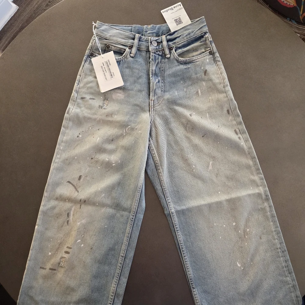 Acne Studios Womens 1981 Trafalgar Jeans Size XXXS Paint Splatter NWT $730 - Picture 2 of 16